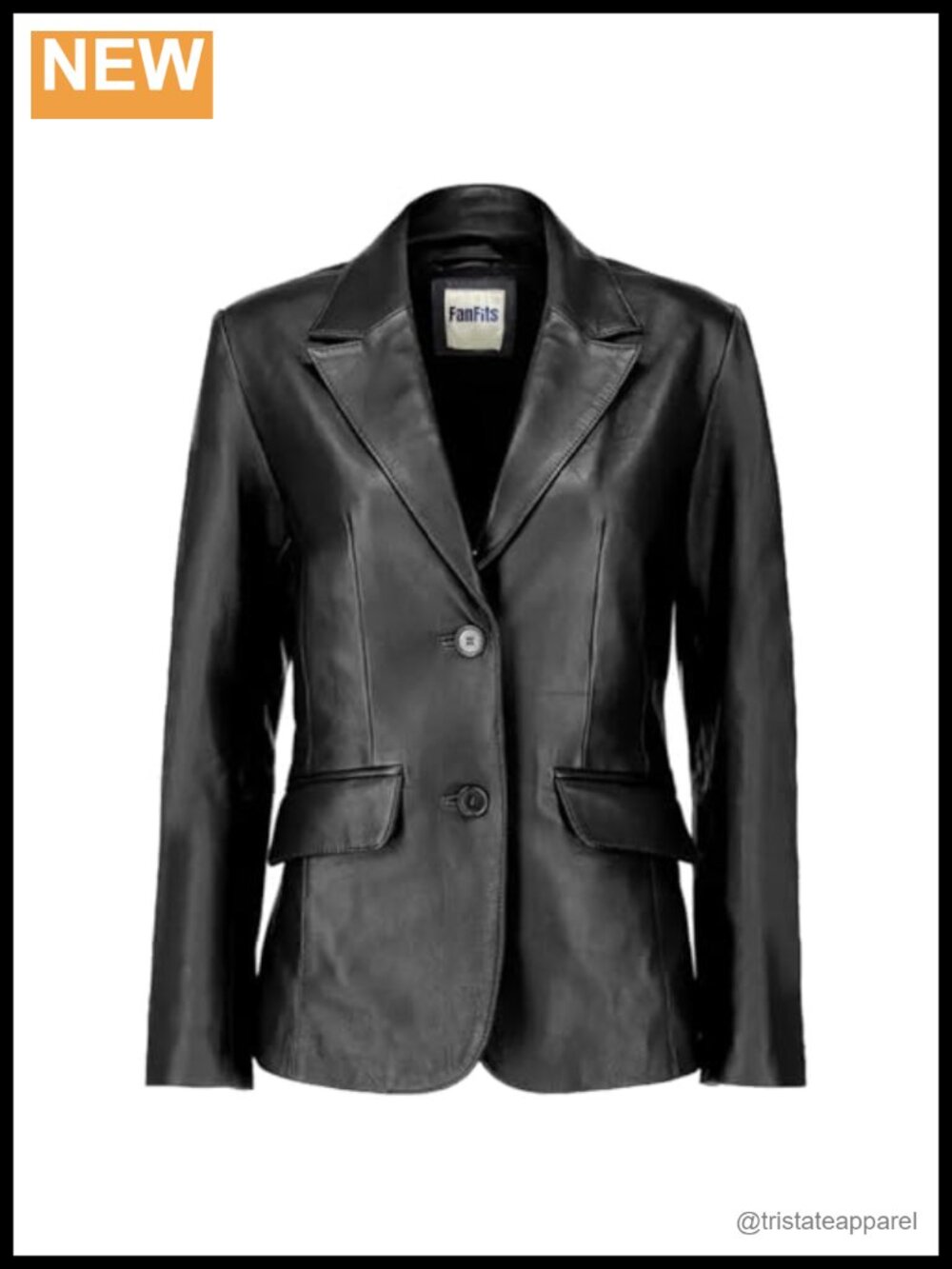 Women's Real Lambskin Leather 2-Button Blazer Long Sleeve Notch Collar
